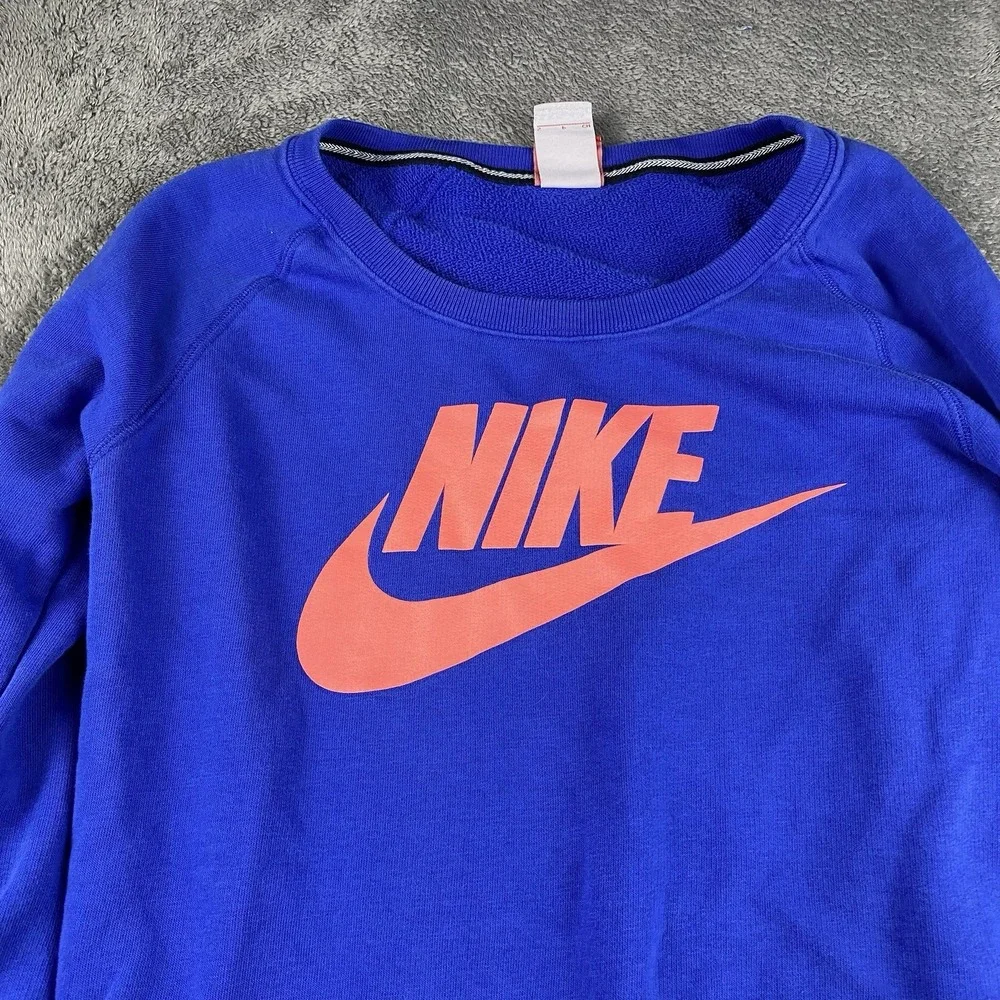 Nike Crewneck Sweatshirt Peach-Pink Lettering Logo Womens Small Blue